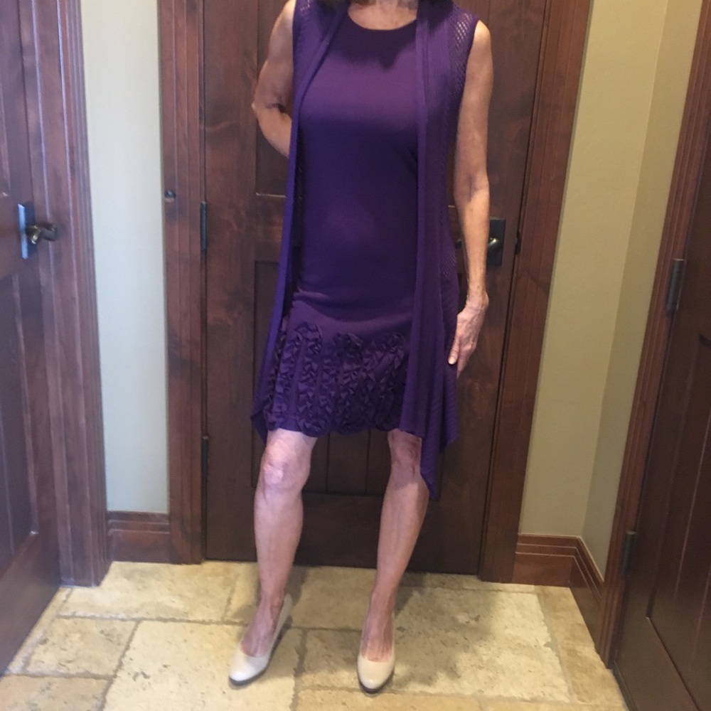 Purple cocktail dress; removable knit vest, Adore. - Picture 4 of 8